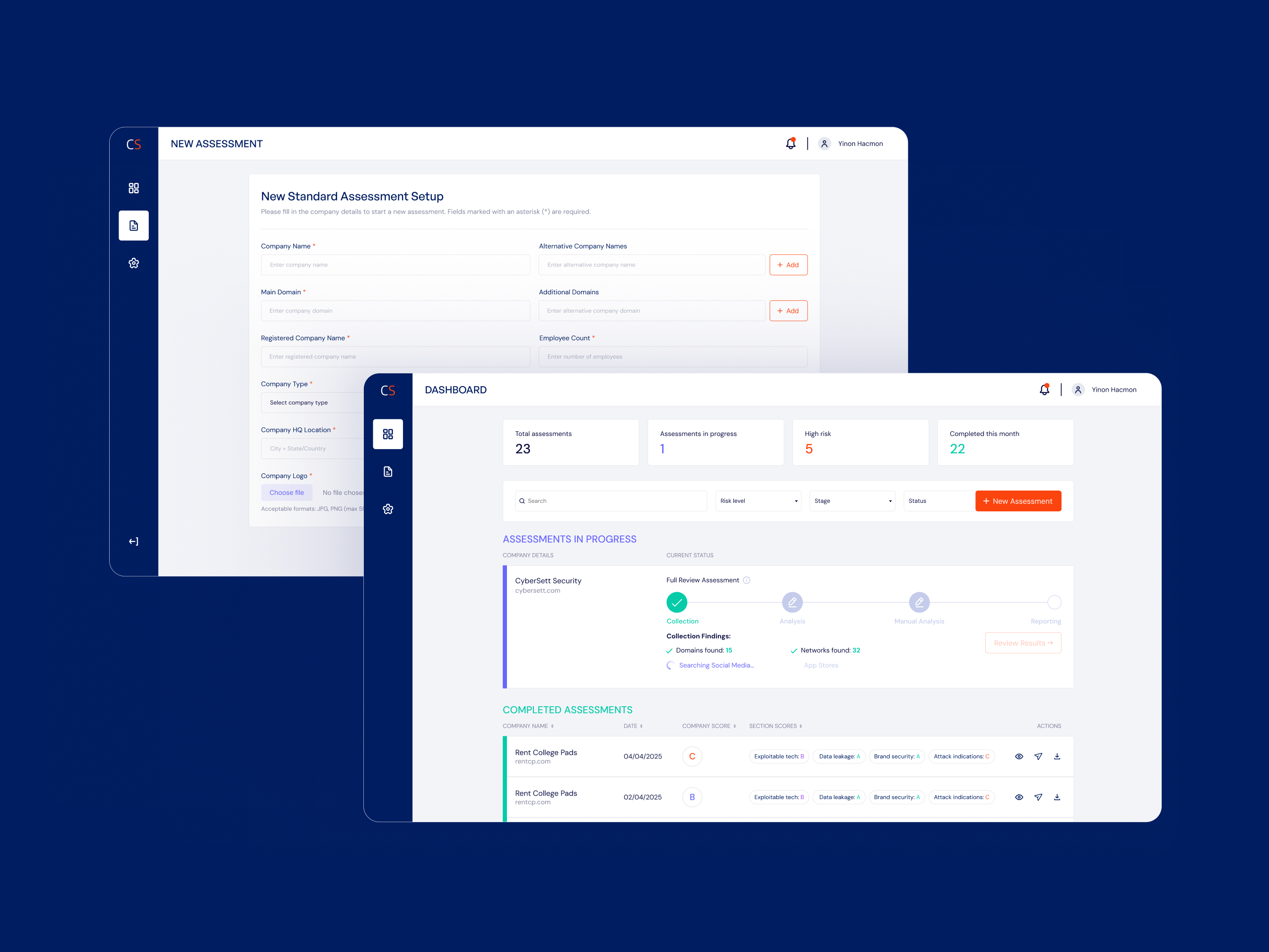 CyberSett — cybersecurity assessment platform UI